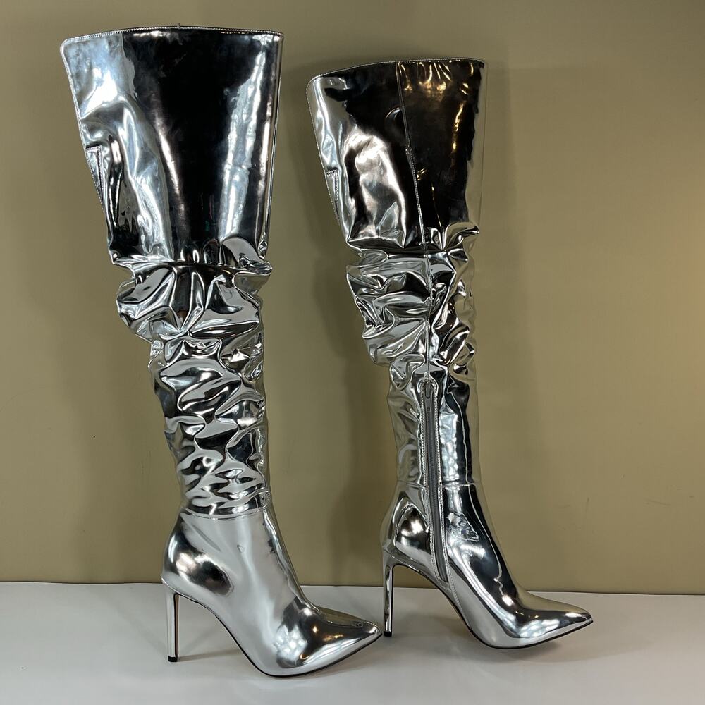NEW I.N.C. Women’s Iyonna Over the Knee Slouch Boots Silver Size 5.5M